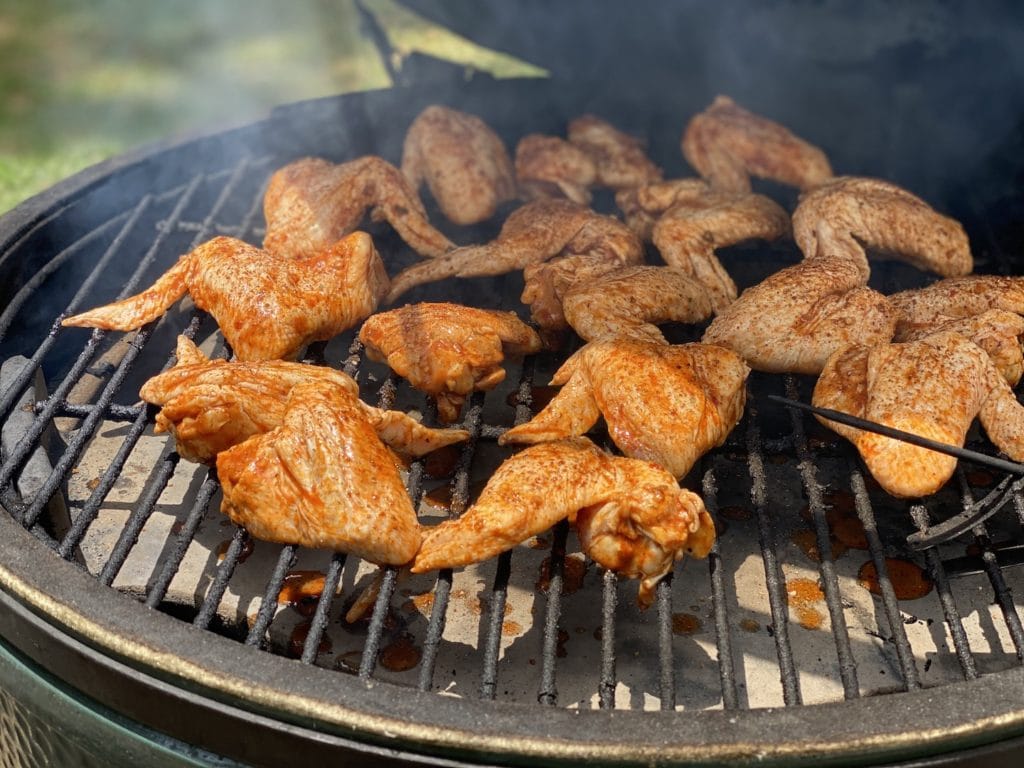 Spicy Smoked Chicken Wings on the grill