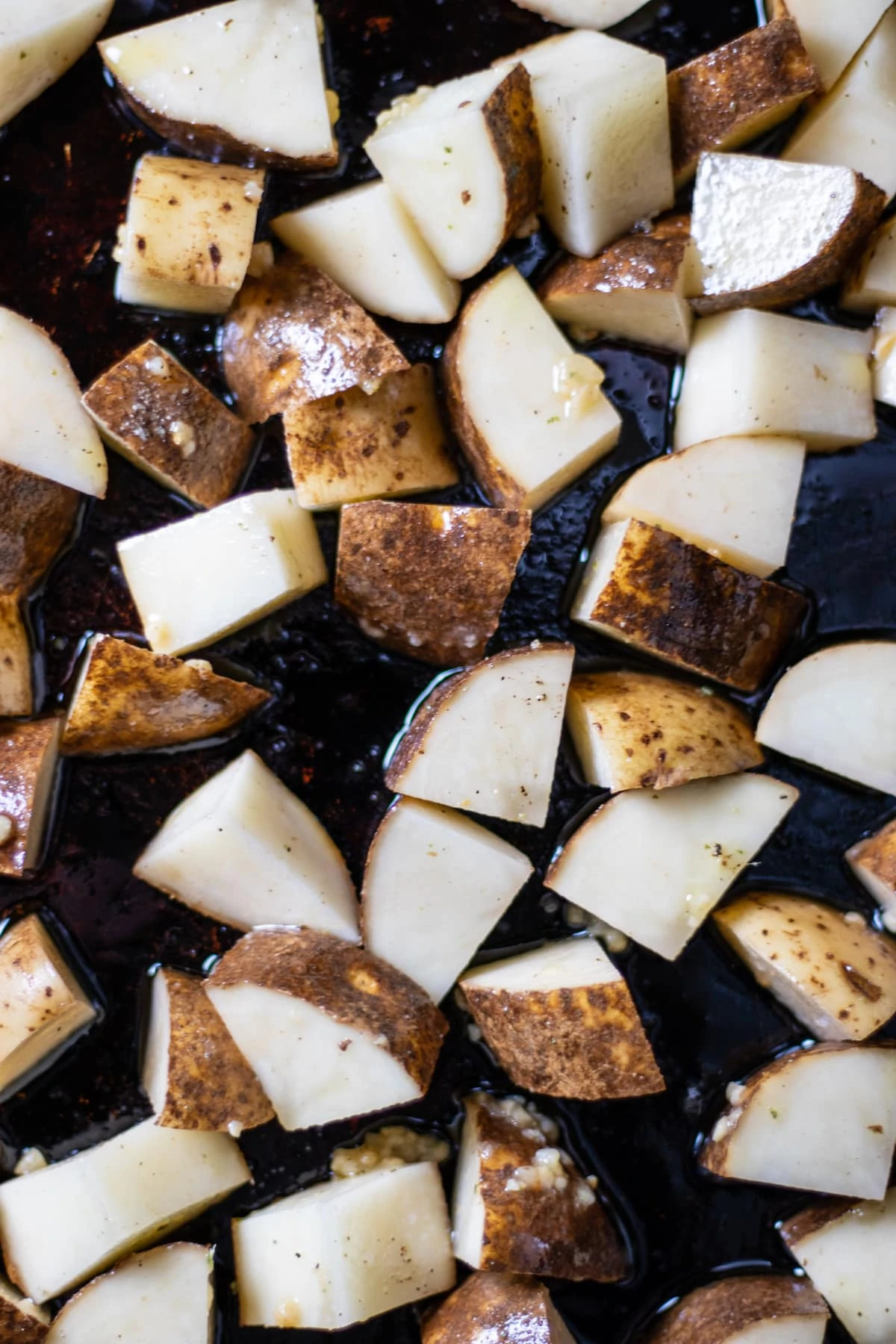 Crispy roasted potatoes on a sheet pan