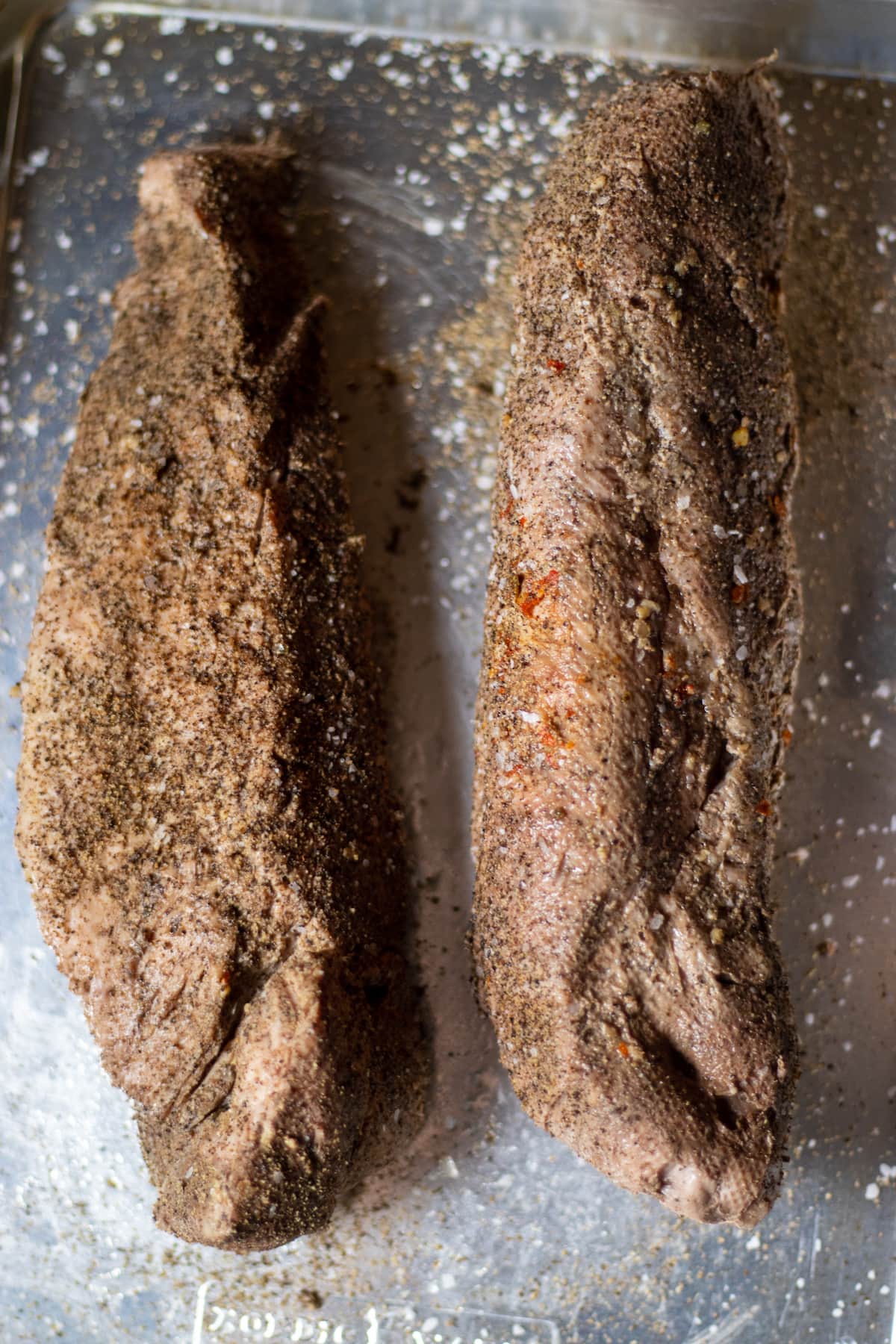 pork tenderloin cooked sous vide but not seared rubbed with salt and pepper